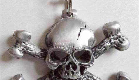 Black and White Diamond-Accented Skull and Crossbones Necklace in