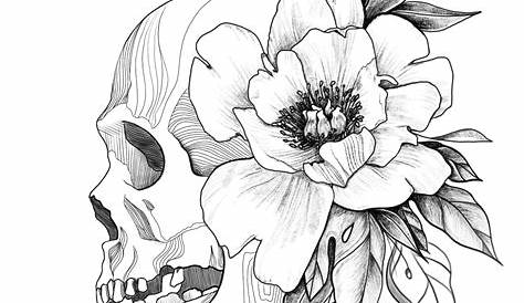 skull with flowers | Tattoo designs, Coloring pages, Skull