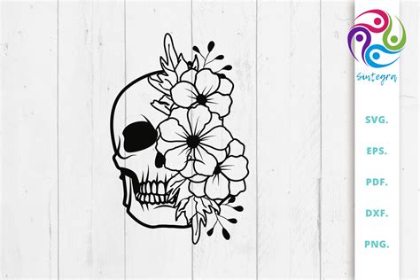 Skull and rose SVG file By BlackCatsSVG