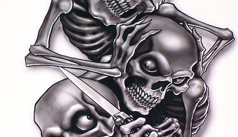 3 Skulls see no evil hear no evil speak no evil biker rock metal music