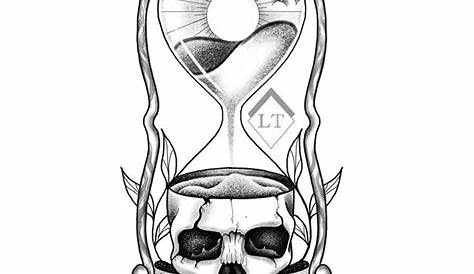 Black And Grey Amazing Skull Hourglass Tattoo Design 17ink