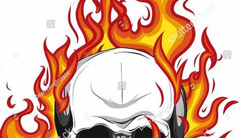 Skull on Fire with Flames Vector Illustration Fire Drawing, Skull Art