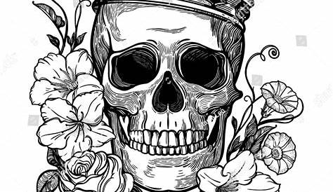Vector illustration human death skull in crown with roses Digital Art