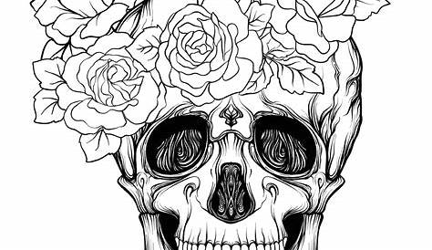 Skull With Flowers Printable Coloring Page | Etsy Canada