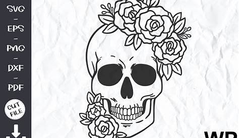 Skull And Flowers SVG PNG DXF EPS Files For Silhouette, Skull SVG