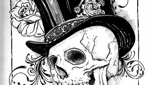Skull With Classic Top Hat. in 2021 | Vintage tattoo, Skulls drawing