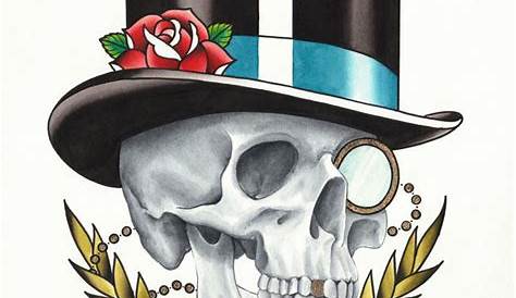 Skull ~ Top Hat Tattoo Skull Fantasy Art Postcard | Zazzle