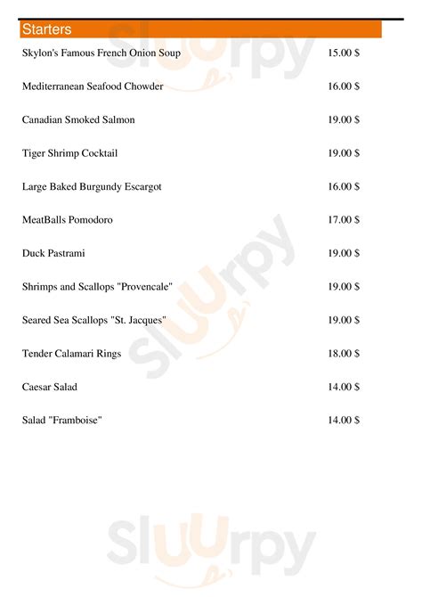 skylon niagara falls menu