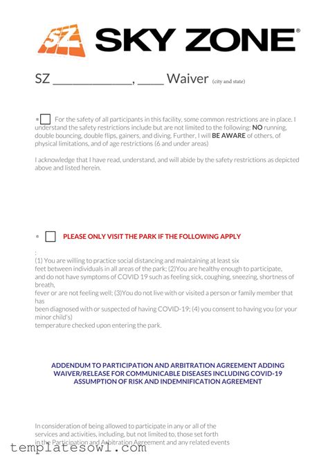 Skyzone Printable Waiver Form