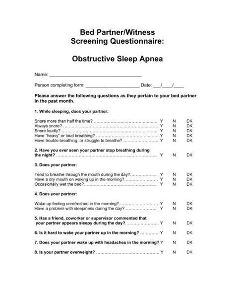 sleep apnea bed partner questionnaire