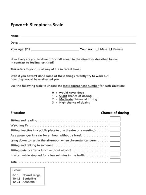 sleep questionnaire epworth pdf