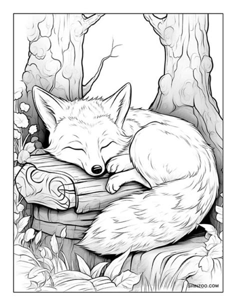 sleeping fox coloring page printable template