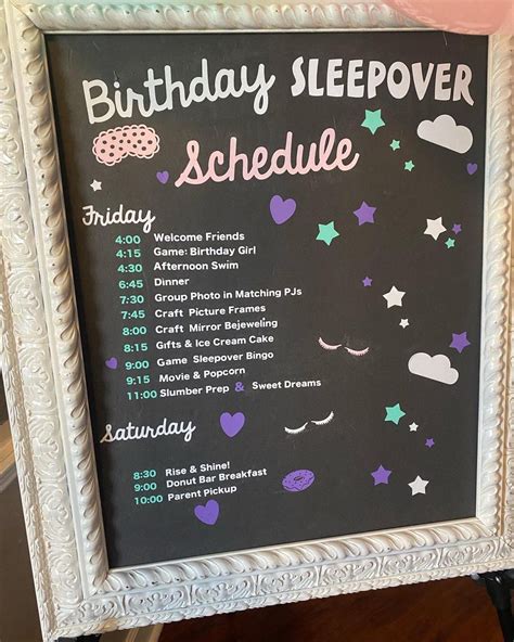 Custom Birthday Party Sleepover Schedule 16x20, Digital Printable PDF