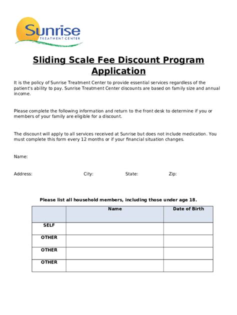 Sliding Fee Scale Application Template