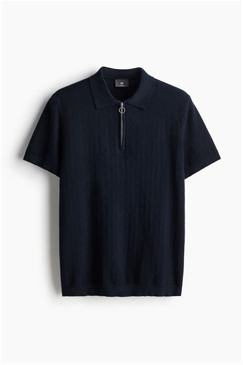 slim fit textured knit polo shirt h&m