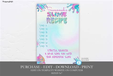 Slime Recipe Printable Receipt Template