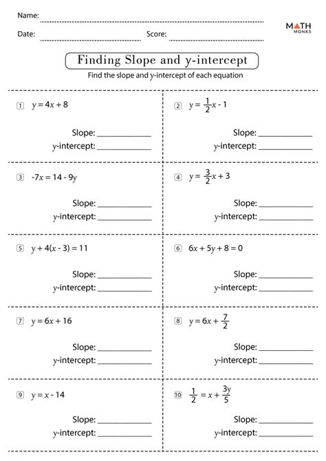 slope intercept form worksheet answer key