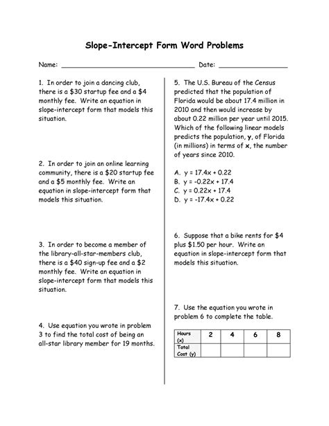 slope word problems worksheet