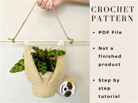 Crochet Sloth Plant Holder Cute Succulent Pot Hanger Boho Etsy