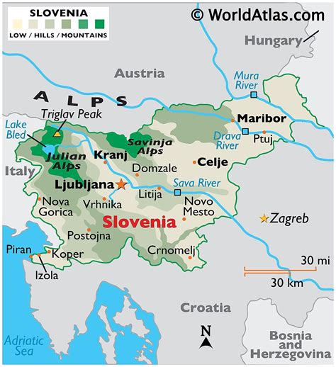 Physical Map of Slovenia Ezilon Maps