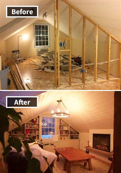 50 Rooms Before And After Makeover Attic remodel, Attic renovation