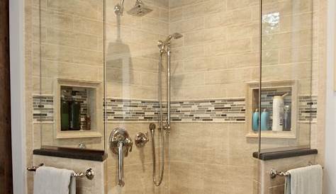 Large Custom Shower w/ Glass Tile | Corner shower, Shower remodel