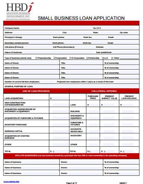 small business loan application template