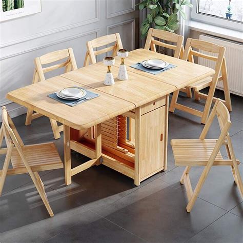 Foldable Kitchen Table, Rolling Wood Folding Dining Table on Wheels for
