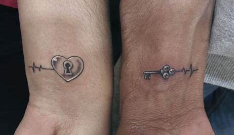Key with heart lock with heart beat couple tattoo made by