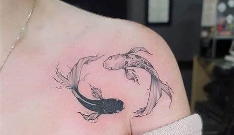 small koi fish black and grey tattoo on chest Koi fish