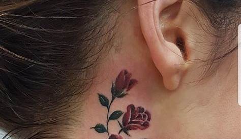 small black rose tattoo on neck Tiny Tattoo inc