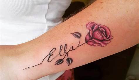 Rose with Name Tattoo Tatuajes minimalistas, Tatuajes