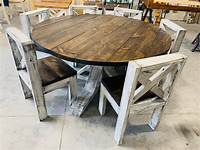 Vintage French Rustic Oak Wood Round Table from on