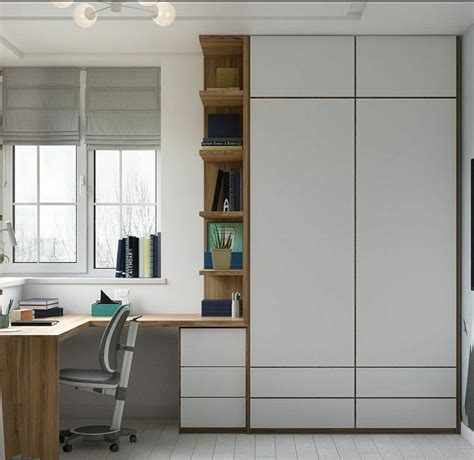 small bedroom design with wardrobe and study table