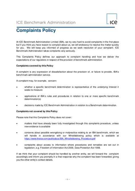 small business complaints procedure template