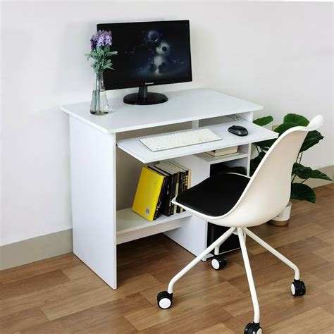 Compact Small Computer Table Wooden Desk Keyboard Tray Storage