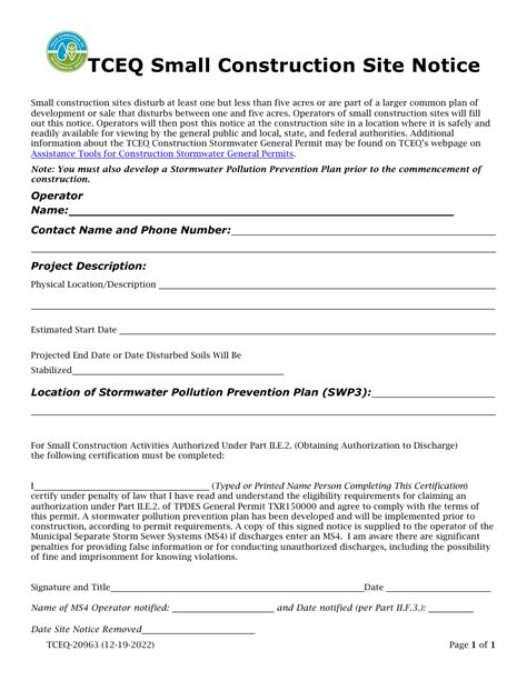 Small Construction Site Notice