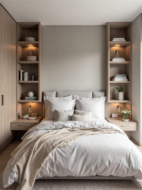 Small Cream Bedroom Ideas with Vertical Storage Solutions