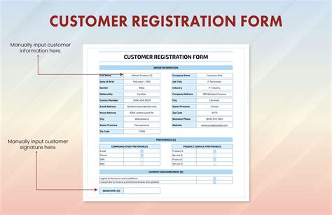 small customer registration form template