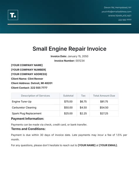 small engine repair service form template