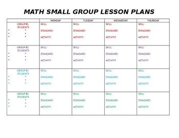 small group math instruction lesson plan template