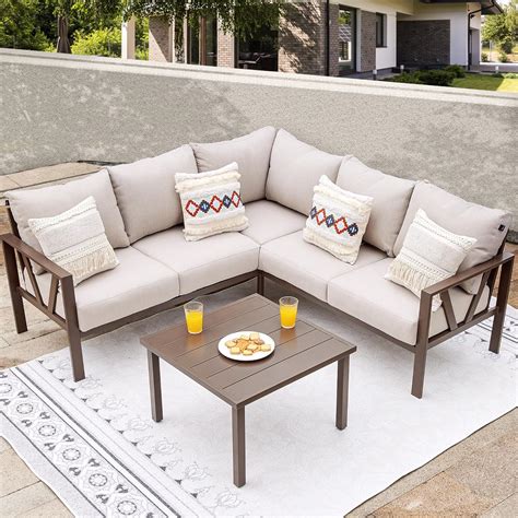MF Studio 3 Piece Outdoor Rattan Sectional Sofa Small Patio Wicker