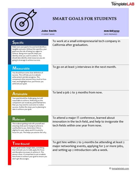 smart personal development objectives for work examples