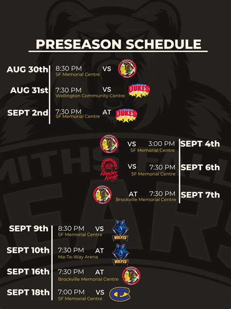 smiths falls bears schedule