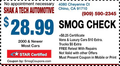 28.99 Discount Smog Coupon Chino, CA STAR Test and Repair Station