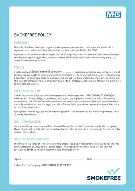 smoke free policy template uk