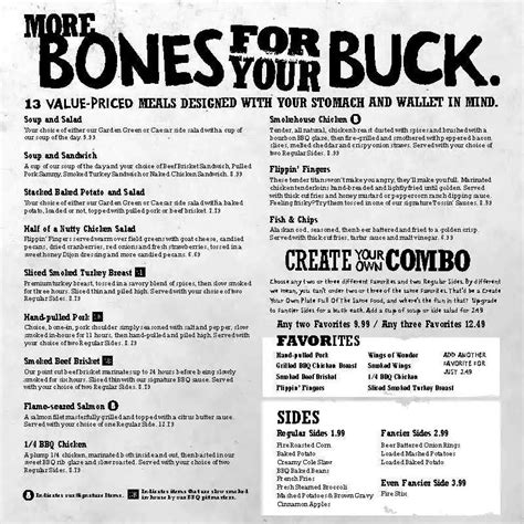 Smokey Bones Printable Menu
