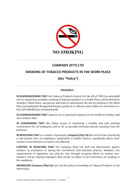 smoking policy template south africa