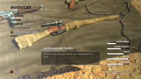 Sniper Elite 3 Rifles Stats 