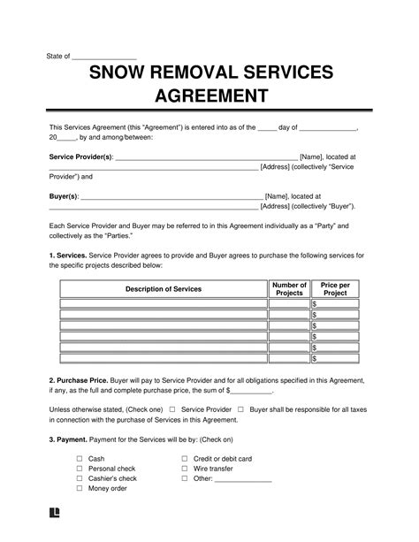 Free Snow Removal Contract Template Samples (3) Word PDF eForms